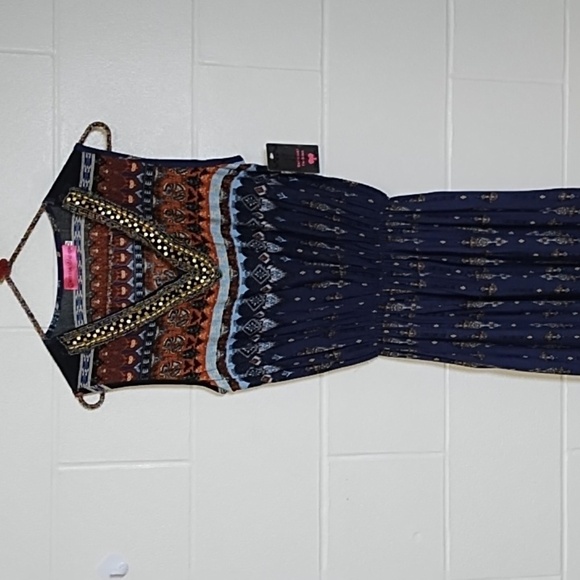 Bohemian Maxi Dress with Beaded V-Neckline Elastic Blouson Shirt Waist NWT - Picture 16 of 16